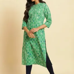 W Green Cotton Printed Straight Kurta image 5