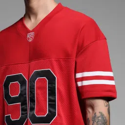 Jack & Jones Mars Red Cotton Drop Shoulder/Boxy Fit Cut & Sew T-Shirt image 5