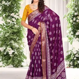 Saree Mall Purple Printed Sarees With Unstitched Blouse-picture-14
