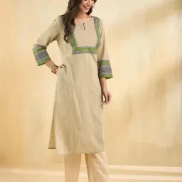 Fabindia Green Cotton Regular Fit Printed Kurta image 3