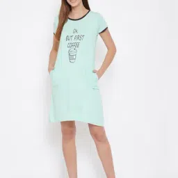 Clovia Green Graphic Print Night Dress-picture-18