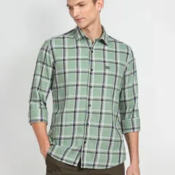 Arrow Sport Light Green Cotton Slim Fit Checks Shirt-picture-18