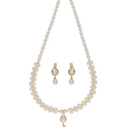 Sri Jagdamba Pearls Dharti 1 Line White Pearl & CZ Necklace Set-picture-16