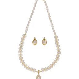 Sri Jagdamba Pearls Dhena 1 Line White Pearl & CZ Necklace Set-picture-17