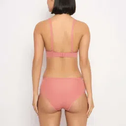 Clovia Peach Regular Fit Self Pattern Bra Panty Set image 2