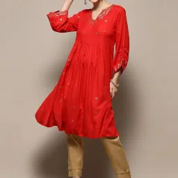 Biba Red Embellished A Line Kurta image 5