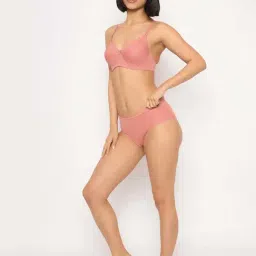 Clovia Peach Regular Fit Self Pattern Bra Panty Set image 5