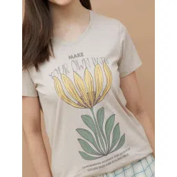 Ginger By Lifestyle Beige Cotton Regular Fit Printed T-Shirt image 5