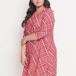 Amydus Women Plus Size Pink Checked A-Line Dress-image-91