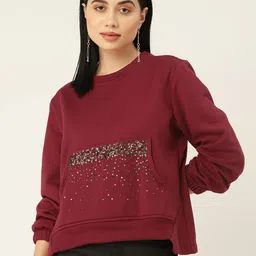 Antheaa Women Maroon Printed Sequined Sweatshirt-picture-19