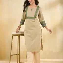 Fabindia Green Cotton Regular Fit Printed Kurta image 4