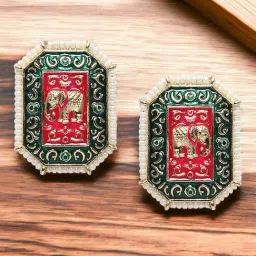 OOMPH Green and Rani Pink Meenakari Elephant Design Stud Earrings-picture-46