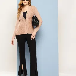 Aarika Brown Wool Solid Cardigan image 5