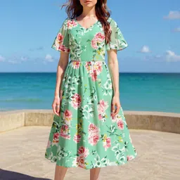 ZYNG Women Floral Printed Flared Sleeve Fit & Flare Midi Dress-image-80