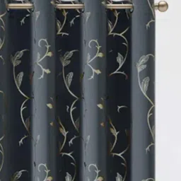 Urban Space Floral Vine Grey Polyester Black Out Long Door Curtain-image-5