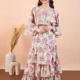 StyloBug Girls Green Printed Lahnga Choli-picture-1