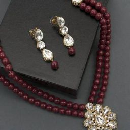 Peora Golden Maroon Kundan Set for Women-picture-33