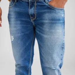 Spykar Blue Slim Fit Distressed Jeans image 5