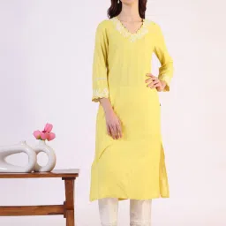 W Yellow Solid Kurta image 5