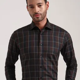 METAL Slim Fit Checked Spread Collar Pure Cotton Semiformal Shirt-image-13