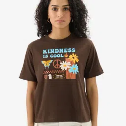 The Souled Store Brown Cotton Graphic Print T-Shirt-image-13