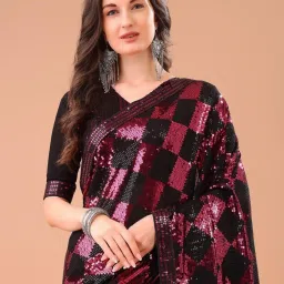 Odette Black And Pink Georgette Embellished Saree With Unstitched Blouse image 5