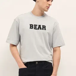 The Bear House Grey Cotton Oversized Graphic T-Shirt-image-72