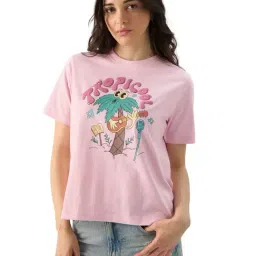 The Souled Store Lavender Graphic Print T-Shirt-image-7