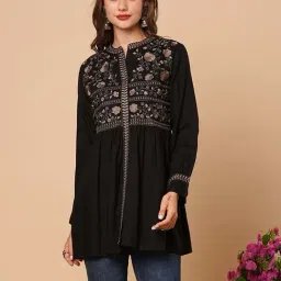 Fashor Black Embroidered A Line Kurti-image-58