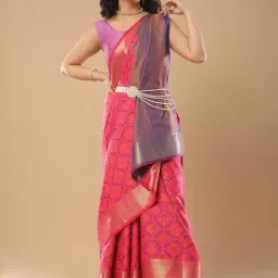 Saree Mall Pink Woven Saree With Unstitched Blouse-picture-23
