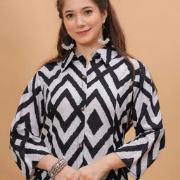 DORIYA Geometric Printed Shirt Collar Three-Quarter Sleeves Top & Trouser image 3