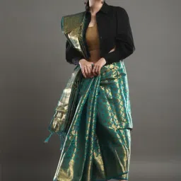 Saree Mall Blue Woven Saree With Unstitched Blouse-picture-10