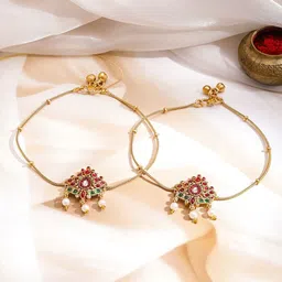 Rubans Women Set of 2 Gold-Plated Kundan Anklet-picture-40