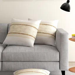 ANS Gold-Coloured Set of 3 Brocade Motif 16'' x 16'' Square Cushion Covers-image-0