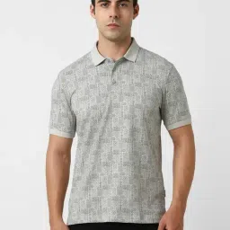 Van Heusen Grey Cotton Regular Fit Printed Polo T-Shirt-picture-40