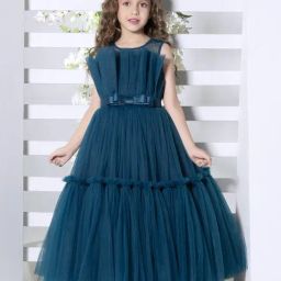 Ministitch Girls Teal Flared Fit Party Gown-picture-8