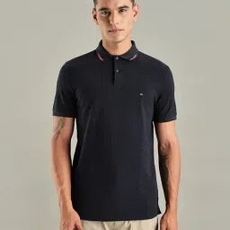 TOMMY HILFIGER Navy Cotton Regular Fit Solid Polo T-Shirt-picture-21