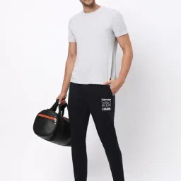 R&B Navy Cotton Regular Fit Printed Trackpants image 5