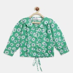 Tales & Stories Kids Green & White Cotton Floral Print Full Sleeves Top-picture-46