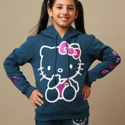 Kidsville Girls Blue Printed Hoodie-image-66