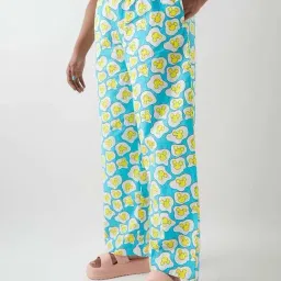 Bewakoof Women's Blue & White All Over Printed Plus Size Wide Leg Pyjama image 3