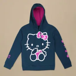 Kidsville Girls Blue Printed Hoodie image 4