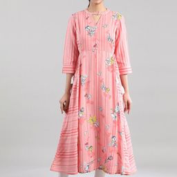 AURELIA Women Pink Striped Flared Sleeves Kurta-picture-1