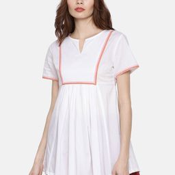 GRASS by Gitika Goyal Women White Solid A-Line Tunic-picture-21