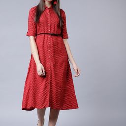 Vishudh Women Red & White Shirt Dress-picture-0