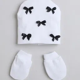 TIPY TIPY TAP Girls Bow Embellished Cotton Beanie Cap with Mittens-picture-21