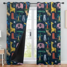 BFAM Blue Set of 2 Black Out Long Door Curtain-image-7