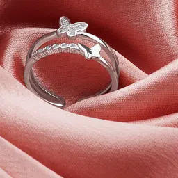 GIVA 925 Sterling Silver Rhodium Plated Layered Butterfly Adjustable Ring-picture-17