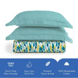 LIVSPACE Teal & Yellow Geometric 144 TC Bedsheet with 2 Pillow Covers image 3