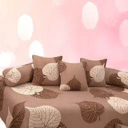 WELLNEST Brown & Off White Leaf Printed Cotton Diwan Set-image-70